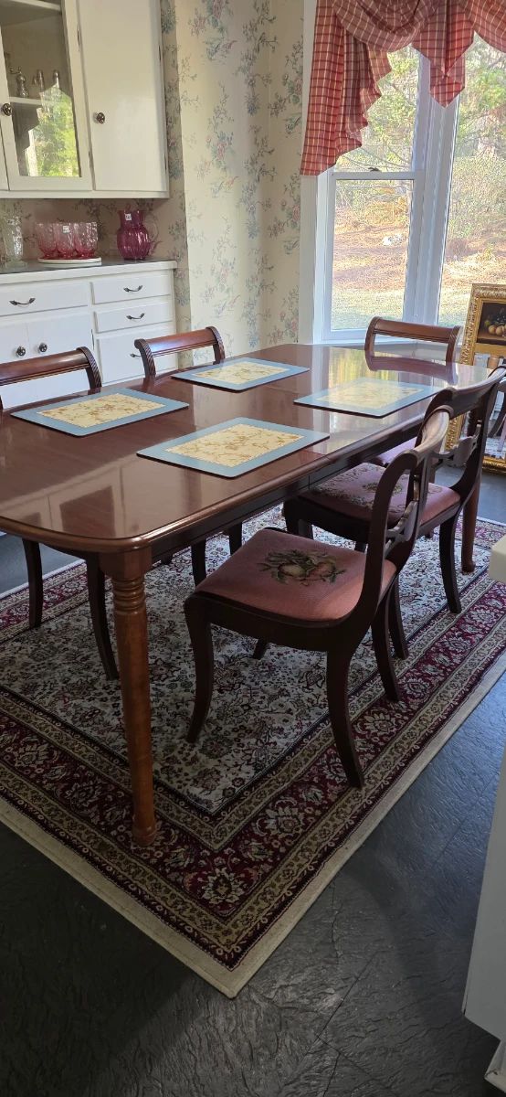 Victorian-Style Mahogany Table with Needlepoint Chairs