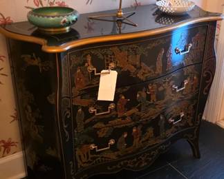 Drexel black lacquer chest of drawers
