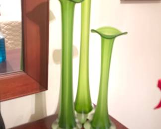 Green frosted vases