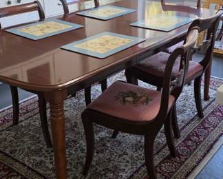 Victorian-Style Mahogany Table with Needlepoint Chairs