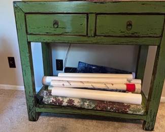 Distressed Green Chinoiserie Console Table