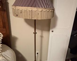 Vintage Tassel Fringe Floor Lamp with Plum Pinstriped Shade
