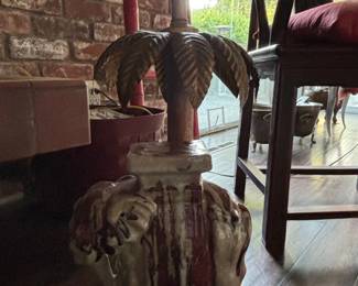 Vintage Tyndale Style Elephant Base Table Lamp with Palm Leaf Accent