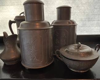 Antique Chinese Pewter Tea Set