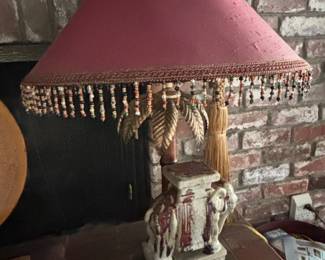 Vintage Tyndale Style Elephant Base Table Lamp with Palm Leaf Accent third image