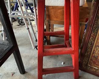 Vintage Red Chinese Elm Wood Stool
