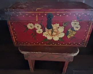 Vintage Chinese Export Red Lacquer Floral Decorated Chest
