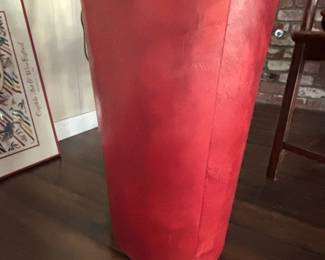 Red Leather Tapered Waste Bin or Umbrella Stand
