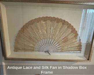 Antique Lace and Silk Fan in Shadow Box Frame