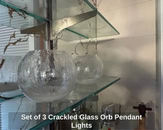 Set of Crackled Glass Orb Pendant Lights