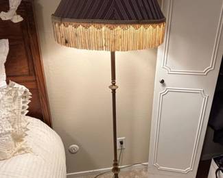 Vintage Tassel Fringe Floor Lamp with Plum Pinstriped Shade second image