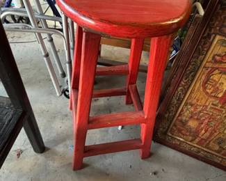 Vintage Red Chinese Elm Wood Stool second image