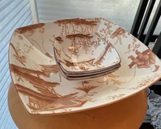 Asianera Hand Painted Bone China Square Serving Dish and Small Bowls