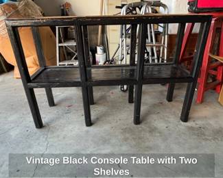 Vintage Black Console Table with Two Shelves