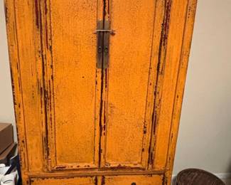 Vintage Orange Lacquered Chinese Apothecary Cabinet