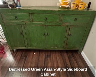 Distressed Green AsianStyle Sideboard Cabinet