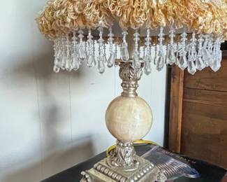 Vintage Beaded Chandelier Table Lamp with Faux Marble Sphere