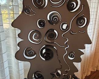 Uwe Pfaff Abstract Metal Sculpture  Double Profile with Swirls