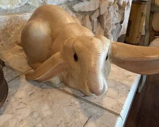 Carved Wooden Rabbit Sculpture  Folk Art Style