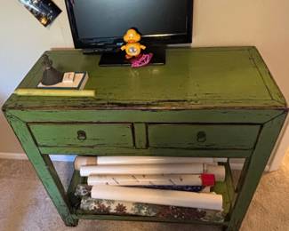 Distressed Green Chinoiserie Console Table second image