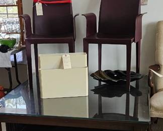 Leather Chairs by Poltrone Frau, Kartell magazine rack