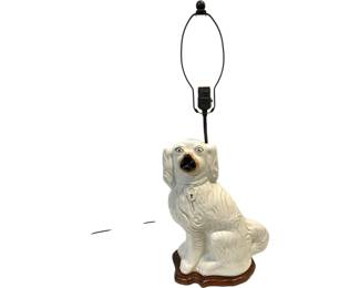 Victorian era ceramic straffordshire spaniel sculpture turned lamp