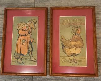 Vintage The Red Little Hen And Fox Framed Prints, Rustic Farmhouse, Decor