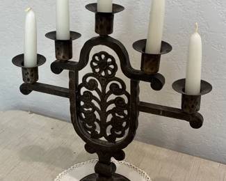 Vintage Cast Metal 5Arm Candelabra  Ornate Table Candle Holder