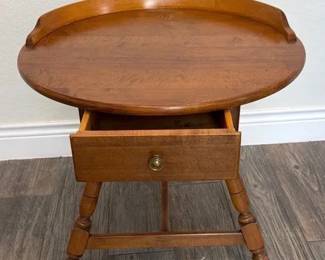 Vintage HeywoodWakefield Solid Maple Round Side Table w  Drawer  Early American