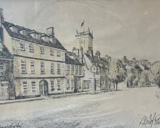 Signed Alan T. Suttle Etching Print  Woodstock England Street Scene