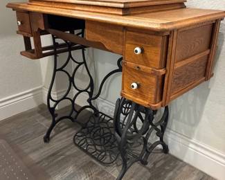 Vintage Wooden Sewing Machine Table