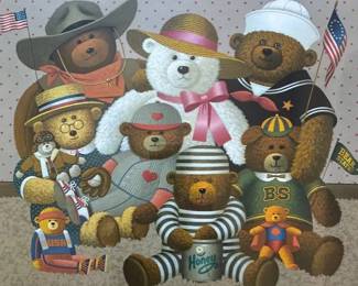 Charles Wysocki Americana Teddy Bear Print Framed