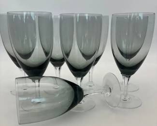 Vintage Fostoria Smoky Gray Stemmed Goblets Glass 1950s60s Marked