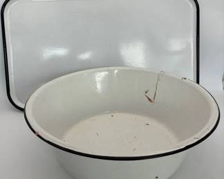 Vintage Enamelware Wash Basin Set 1950s