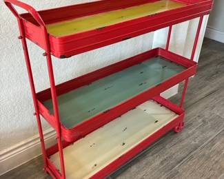 Vintage 3 Tiered Red Trolley Shelf