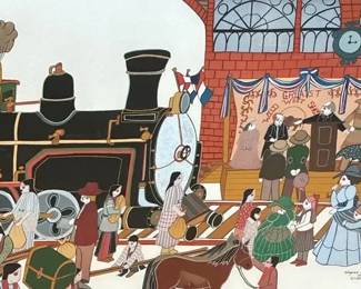 Virginia A. Stroud The Train 1982 Signed Original Artwork Framed 39.5x26.5