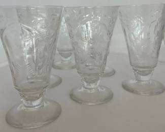 Vintage Hersey Old Colony Etched Crystal Stemmed Glasses Set of 6, 10 oz