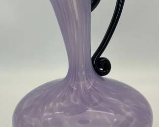 Italian Empoli Cased Glassware Lavender with Black Handle and Rim