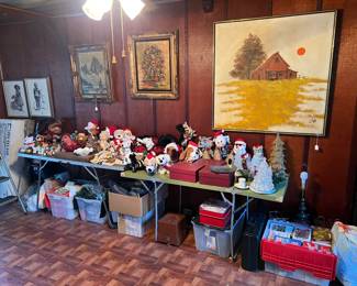 Holiday decorations seem to be common.  The framed paintings and drawings are shown here, plus the red barn art.