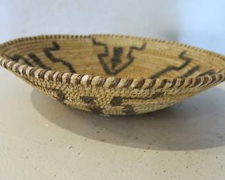 Tohono O’odham (Papago) Handwoven Fret Design Coiled Basket