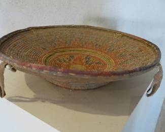 Cowrie Shell and Leather Tri-Color Footed Basket