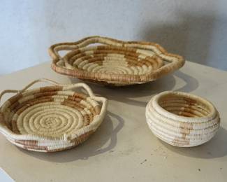 Lot of Three Flat and Small Seri Indian Basket