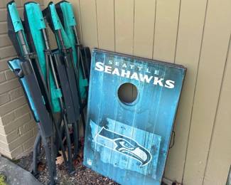 Seahawks corn hole & folding chairs