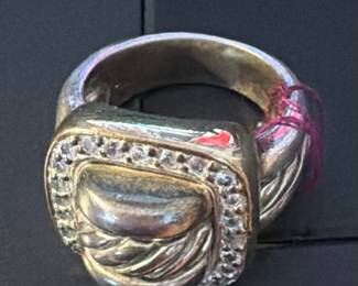 David Yurman Sterling and diamond Buckle cocktail ring