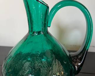 Jade green crackle glass pitcher