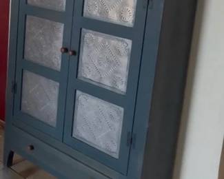 Vintage pie keep with punched tin pattern front