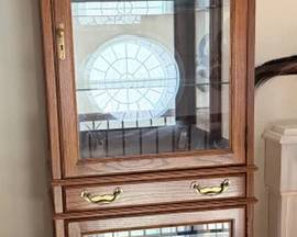 Jasper Cabinet solid oak curio display, glass doors and shelves,mirrored back