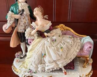 Dresden lace porcelain figurine, courting scene