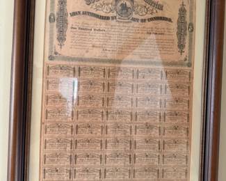 Civil War Bonds, framed