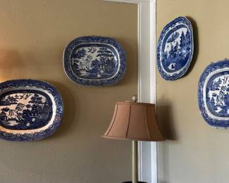 Lots of blue and white antique platters and plates